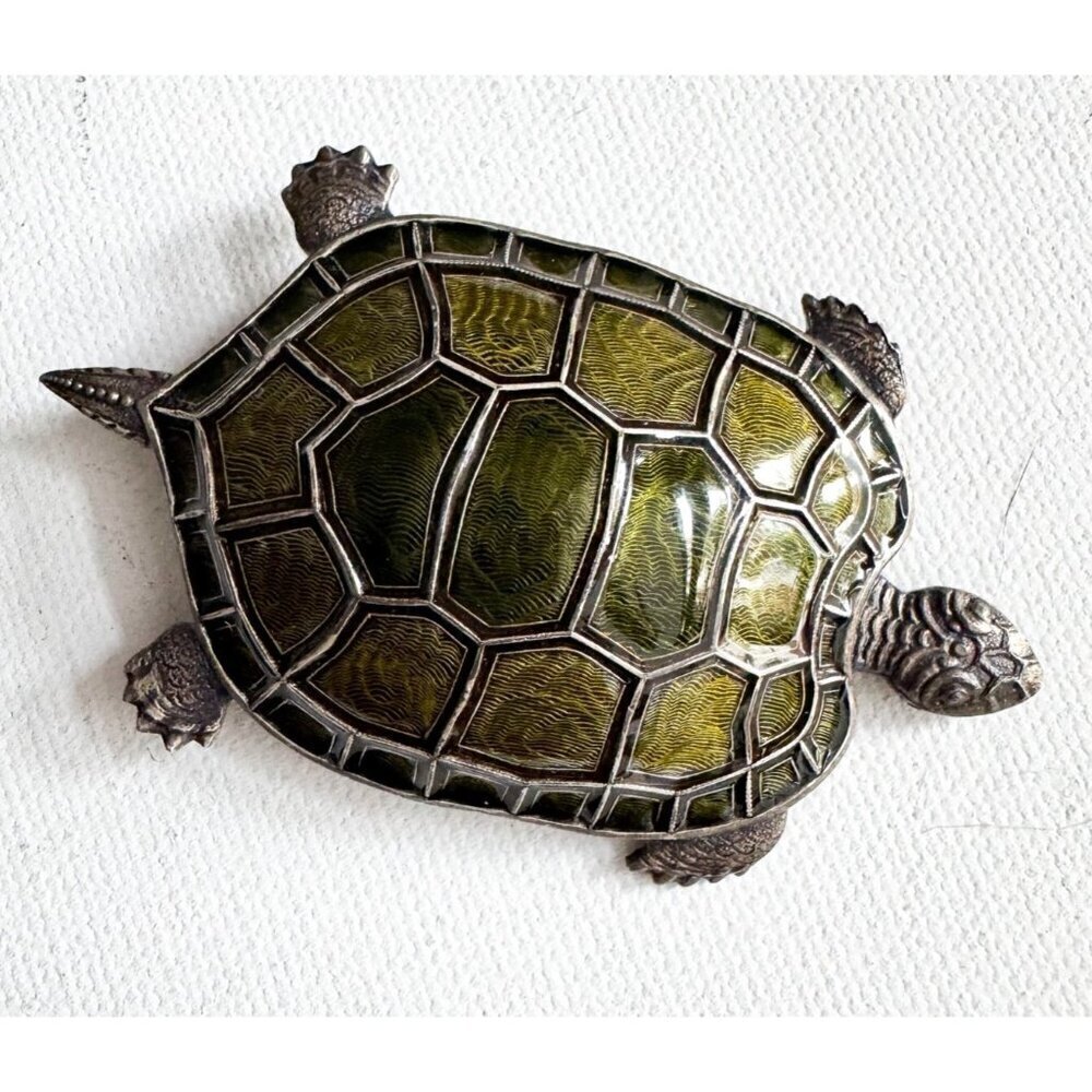 Catherine France Popesco Turtle Green Inlay Brooch
